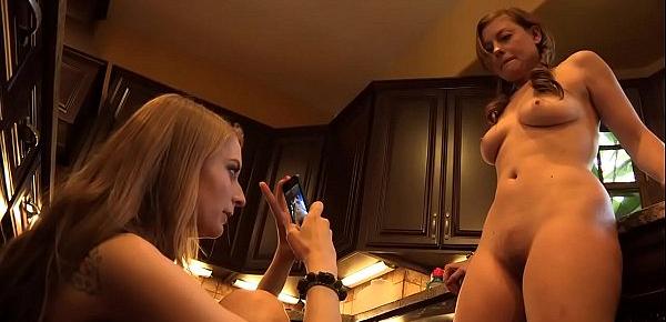  Girl calls her friend to play with two big vibrators